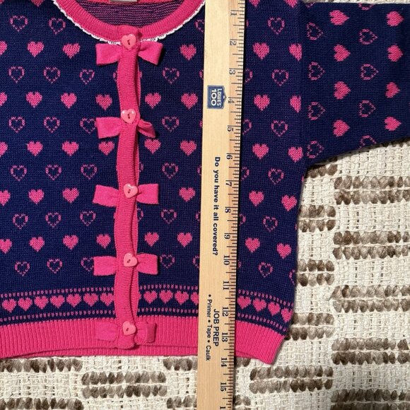 Vintage 80s 90s Heart Bow Sweater Pleated Skirt Set Sz 3 Toddler Coquette Preppy - Picture 6 of 9